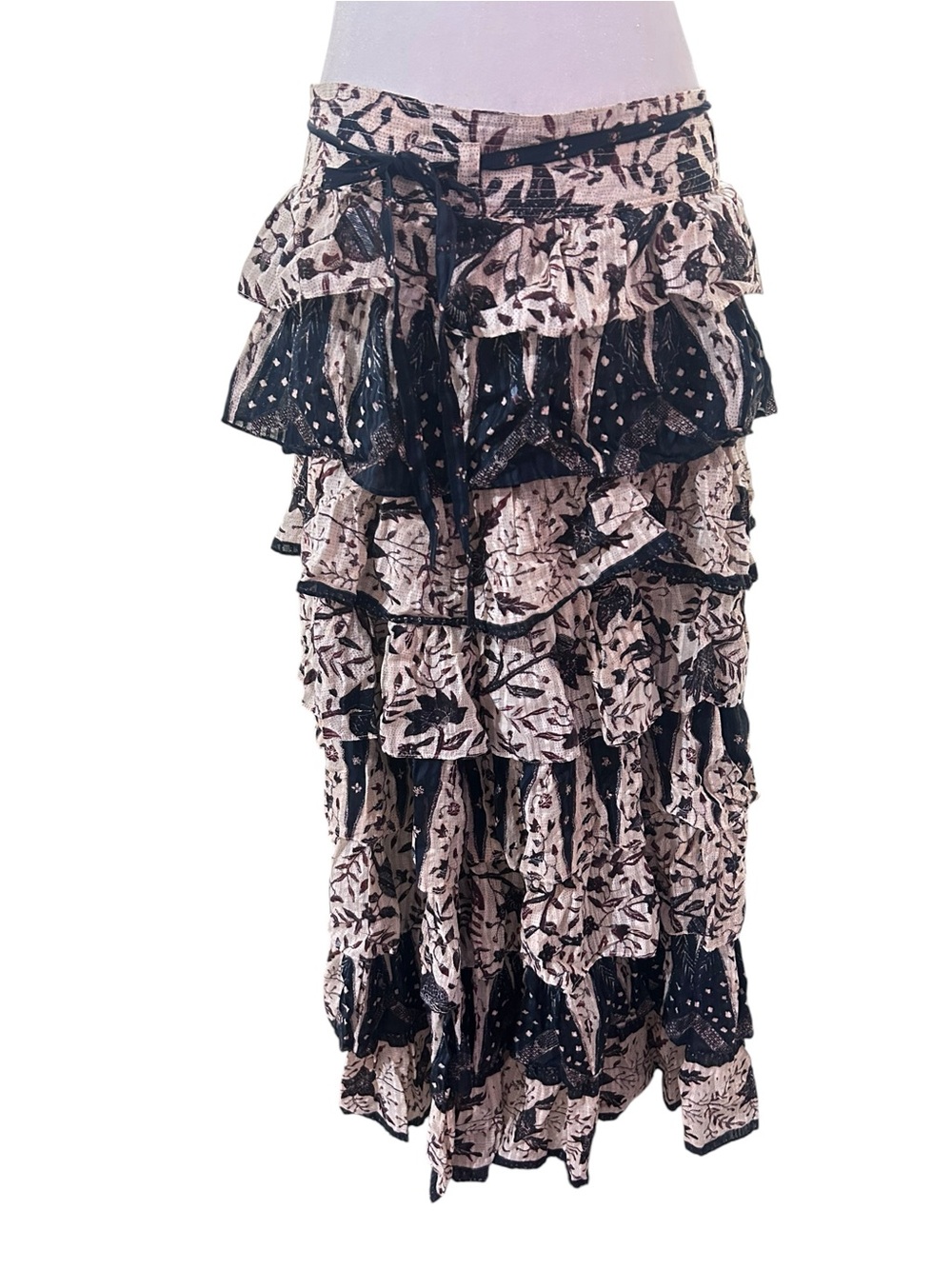 Ulla Johnson Pre-Fall 2018 Tiered Ruffle Maxi Skirt Sz 10 Floral Boho Belted - Picture 2 of 8